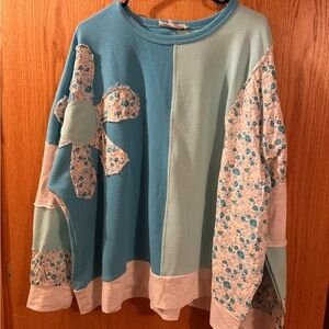 Floral Patchwork Blue and White Women's Top